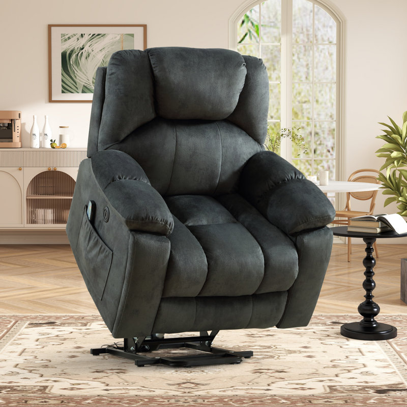 40.16" W Oversize Big Man Power Lift Assist Recliner Chair With Massage & Heating & Dual Cupholders & USB, Greenish Gray