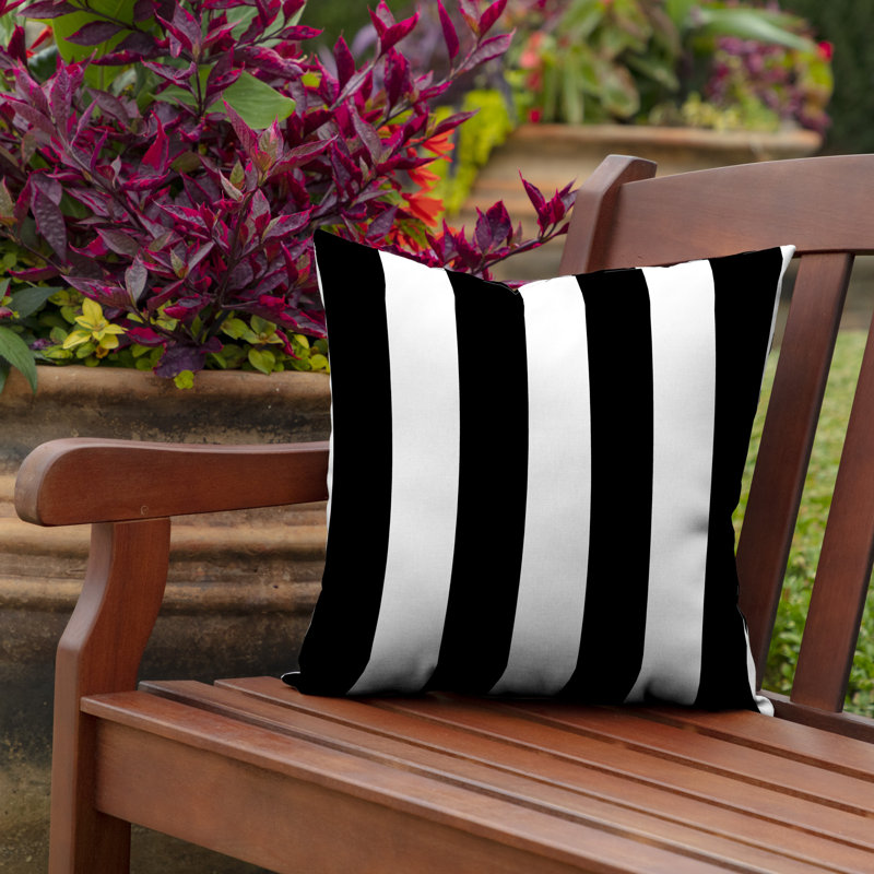 Black and White Striped Outdoor Square Pillow 14.75"