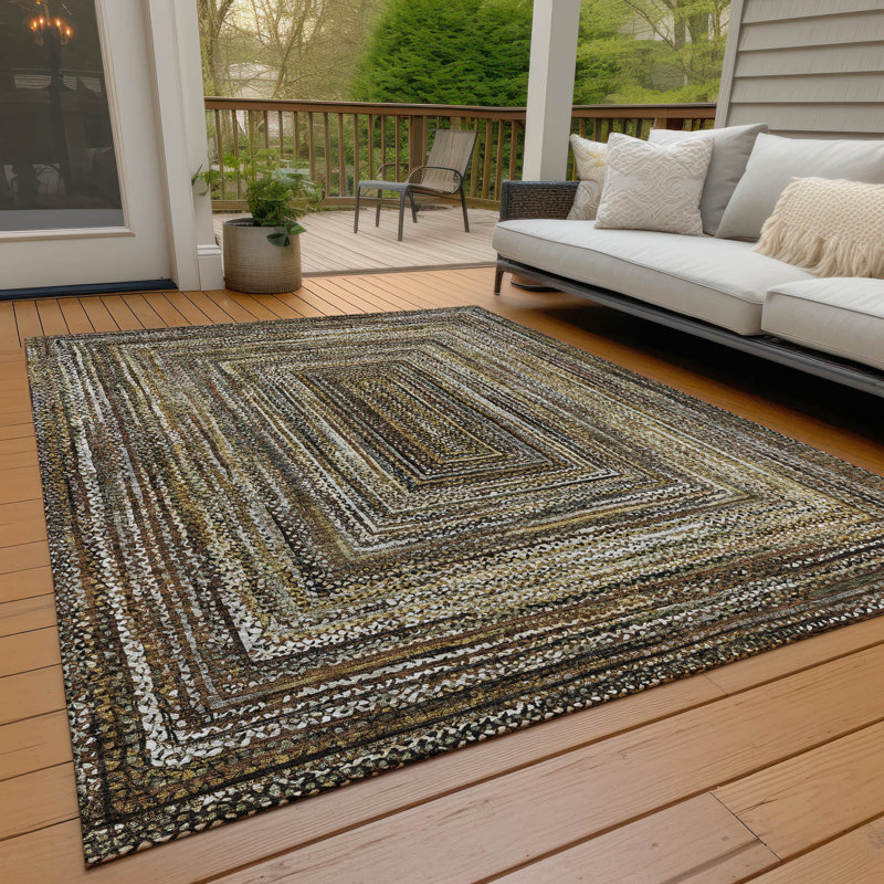 Tapis brun intérieur / extérieur lavable à la machine Xhevrie ACN1725, Rectangle 9 pi x 12 pi