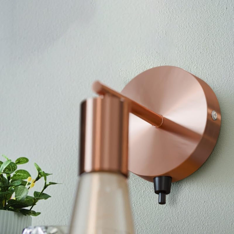Single Metal Ceiling Rose With Push Button Vintage Industrial Light Cord Fitting, Copper
