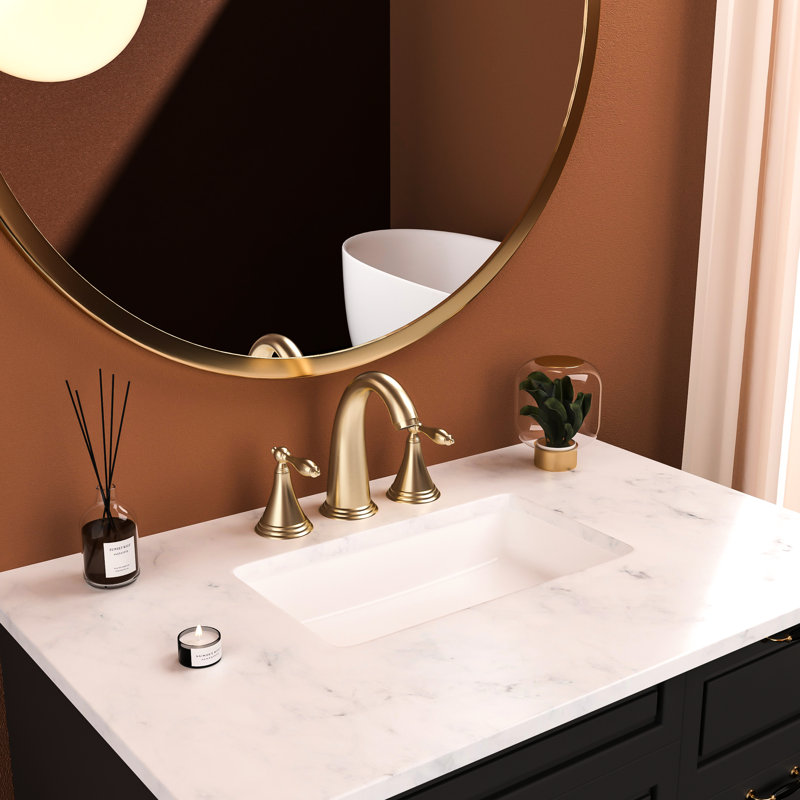 Robinet de salle de bain à 2 poignées de couleur dorée - 3 trous avec drain escamotable et conduites d'alimentation en eau pour les égratignures de corrosion pour différents styles d'évier