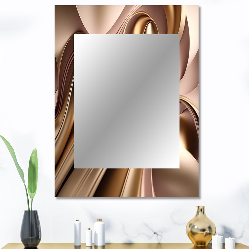 Smooth Liquid In Soft Shades Of Gold And Taupe IV - Liquid Ink Large Mirror, Pink Decorative Wall Mirror, Printed Metal Art