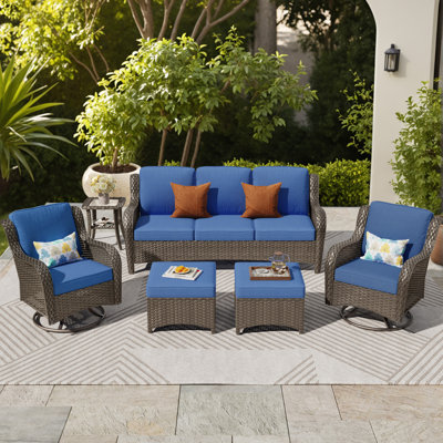 Ensemble de conversation pour 7 personnes avec coussins et chaises berçantes pivotantes pour l'extérieur