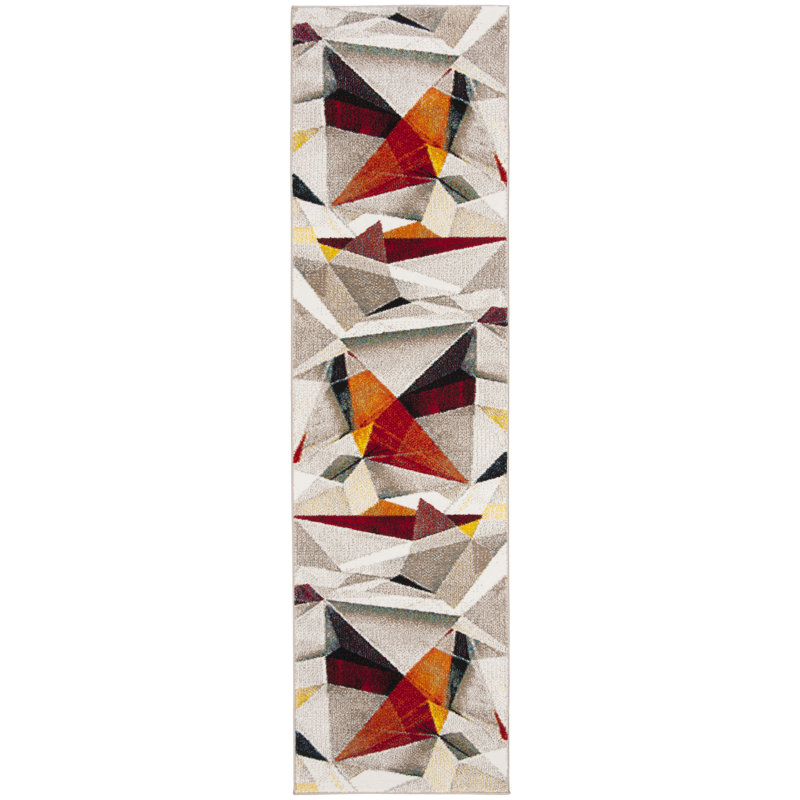 Asumi Wimbled Geometric Gray/Beige Area Rug, Runner 2'3" x 12'