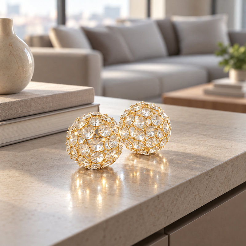 3777 3"D Gold Crystal Spheres, 3" H x 3" W x 3" D, Gold