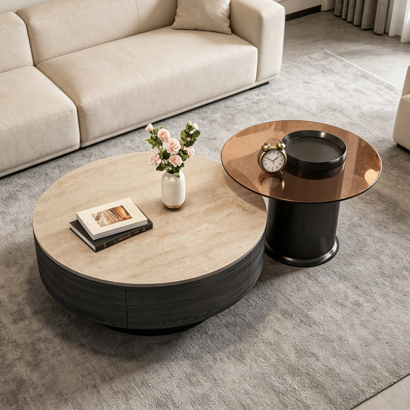 Table basse French French Luxury Luxury, 13" H x 27.55" L x 27.55" W, Beige/Brown/Black