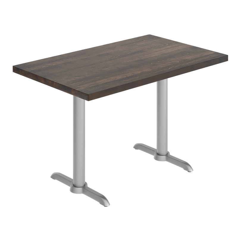 48"L x 30"W Solid Wood Commercial Tabletop w/Two 22" x 22" Dining Height T-Bases, 29.5"H x 48"L x 30"W, Dark Brown Wood