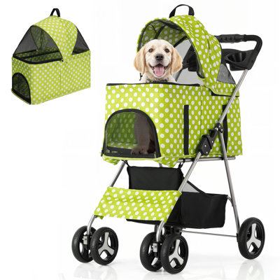 Folding Pet Stroller, Foldable Dog Jogger Stroller with Detachable Carrier, Basket and Cup Holder
