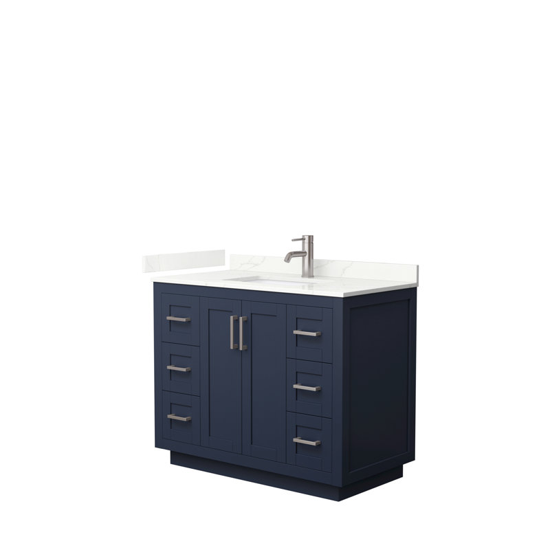 Meuble-lavabo simple autoportant 42 po avec plateau en quartz Miranda, Bleu foncé, Quartz Giotto, Nickel brossé