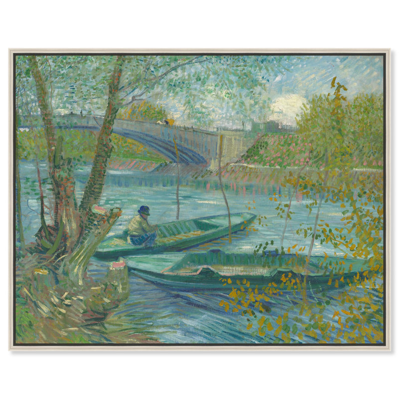 Pêche au printemps, reproductions d'art sur toile par l'artiste , Cadre argenté, H 17 po x l 21 po