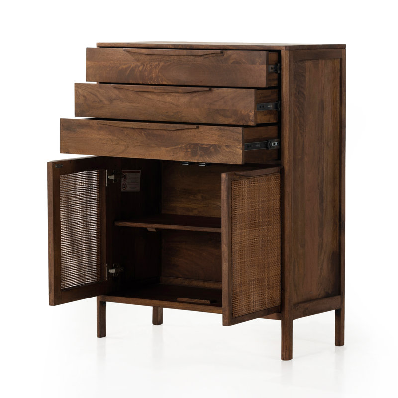 Commode combinée 3 tiroirs en bois massif l 33,5 po Nellie, Brun délavé