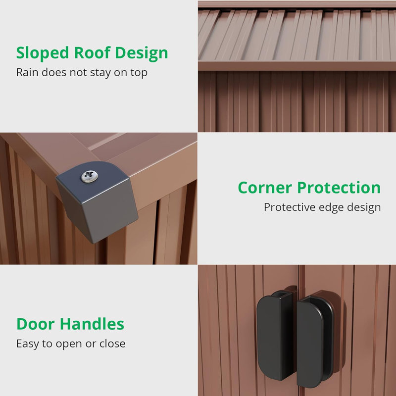 Outdoor Storage Shed, Large Metal Aluminum Waterproof Tool Sheds With Lockable Door, 77.5" H x 122.8" W x 128" D, Brown