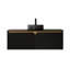 Meuble-lavabo mural de 48 po, lavabo rond transparent en cristal noir, comptoir en pierre frittée, unité de rangement en contreplaqué, portes doubles en bois massif sergé, garniture en métal, registre à fermeture en douceur