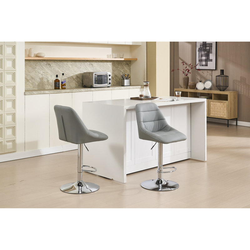 De 2 tabourets de bar, velours gris, repose-pieds et base, hauteur réglable, pivotant, facile à nettoyer et conception réglable, housse en velours, gris, nettoyage simple