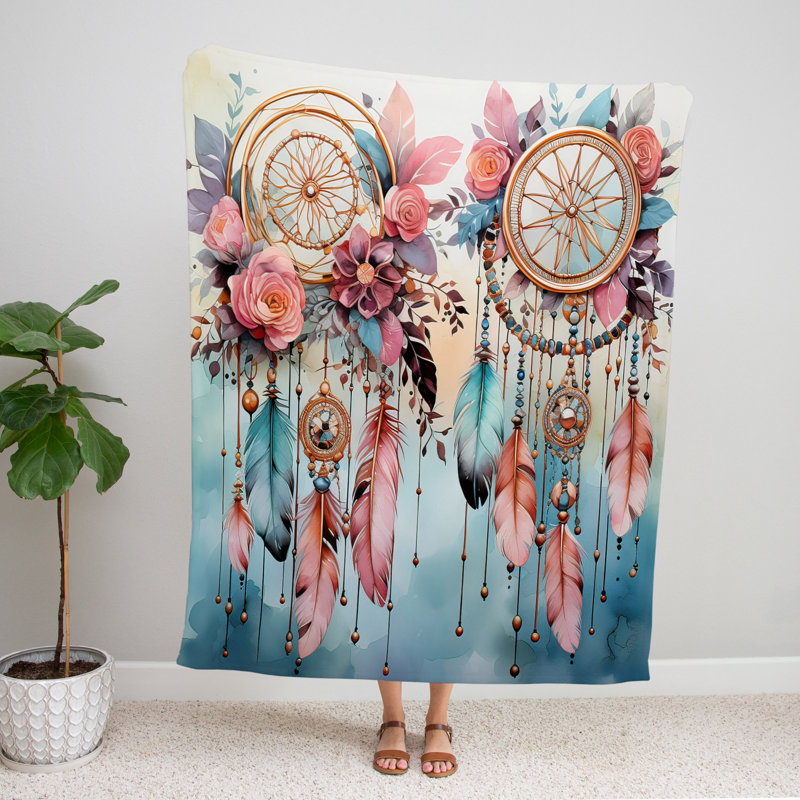 Throw Blanket, 51" W x 60" L, Floral/Abstract, Pink/Blue/Gold