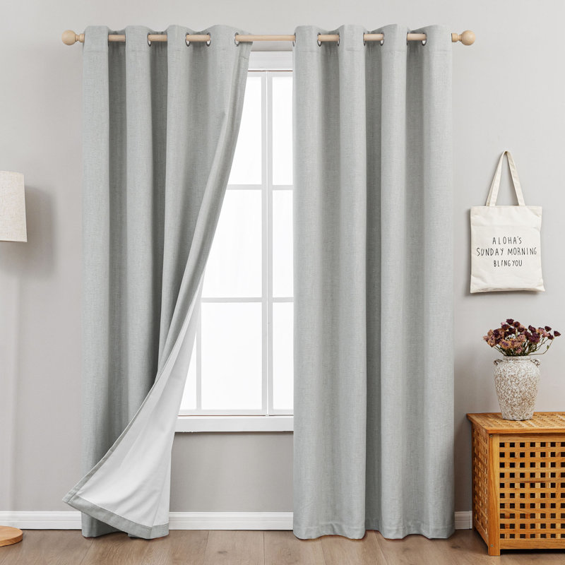 Getrude Linen Blended Max Blackout Grommet Curtain Pair, 52" W x 108" L, Light Gray