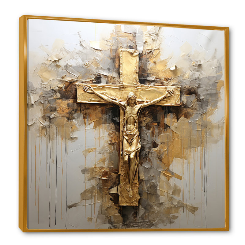 Décoration murale Minimalisme, Jésus, croix I, H 36 po x l 36 po x P 1,5 po, Cadre flottant doré