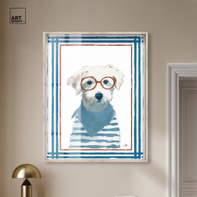 «Puppy with Glasses IV Shadowbox Print» par Art Remedy, cadre noir, 16 x 20