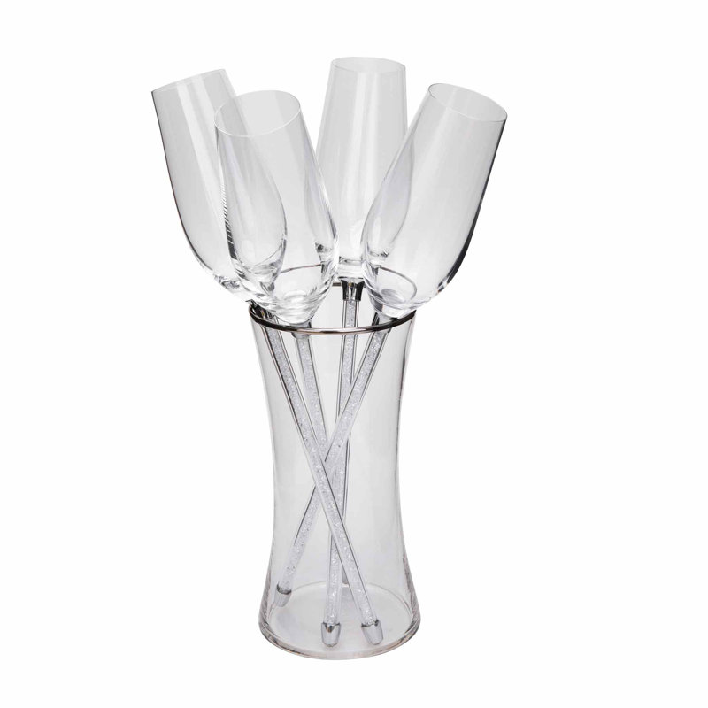 Sparkles Home | Vetrina 5-Piece Crystal Toasting Flute Set | Rhinestone Accents | Display Vase