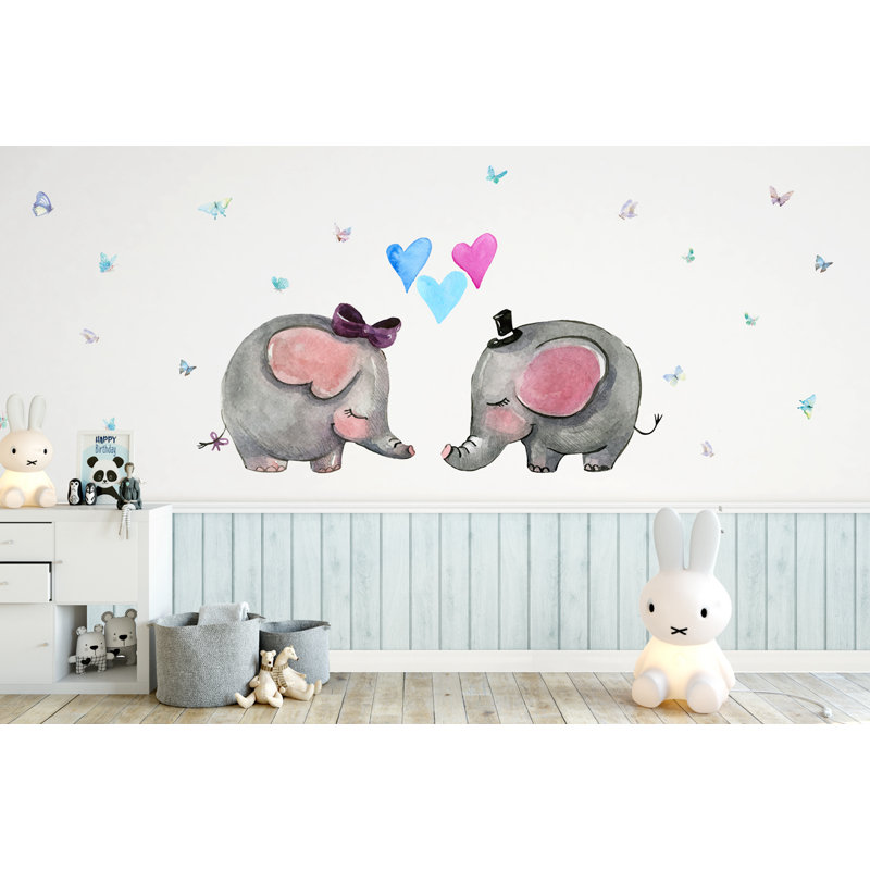 Caricature de papier peint texturé amovible Éléphant «Little Love», l 75 po x L 49 po