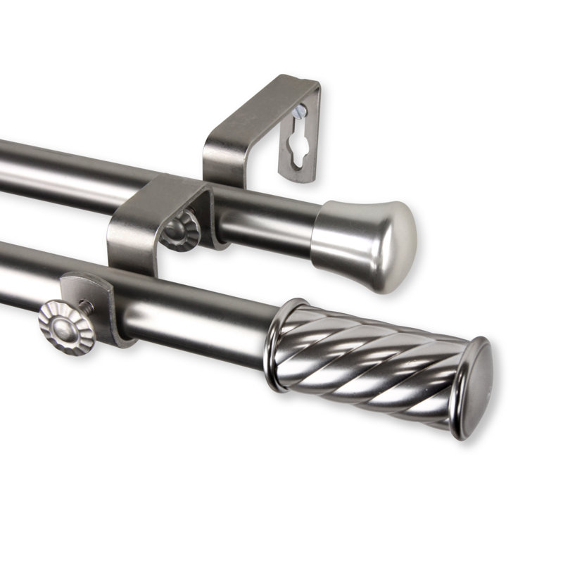 Tringle à rideaux double réglable, Nickel satiné, l 66 à 120 po