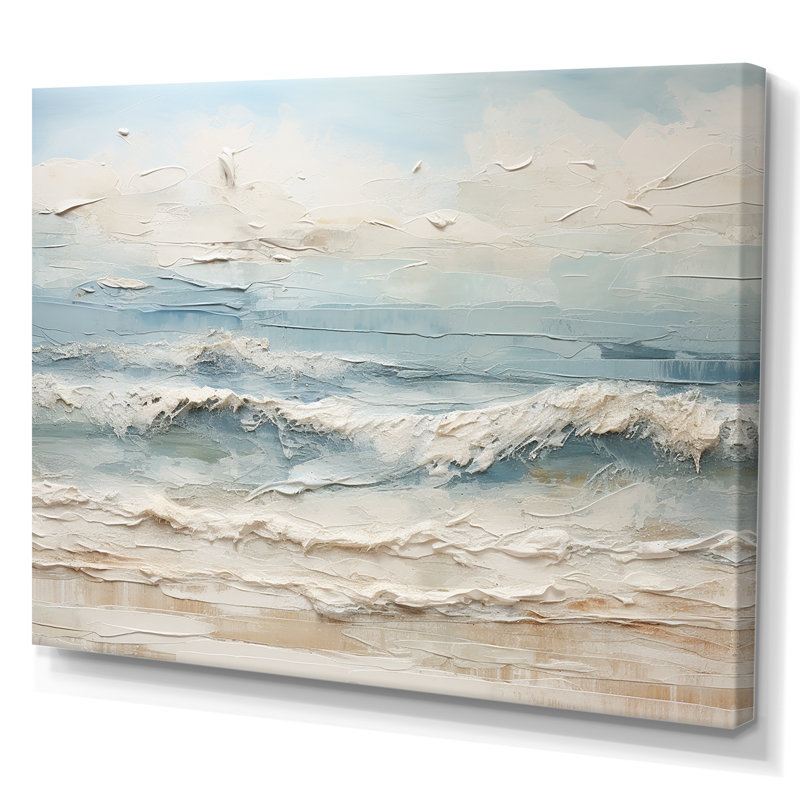 Peinture de plage côtière beige et bleue - Reproductions encadrées de plage côtière, H 16 po x l 32 po, Toile tendue
