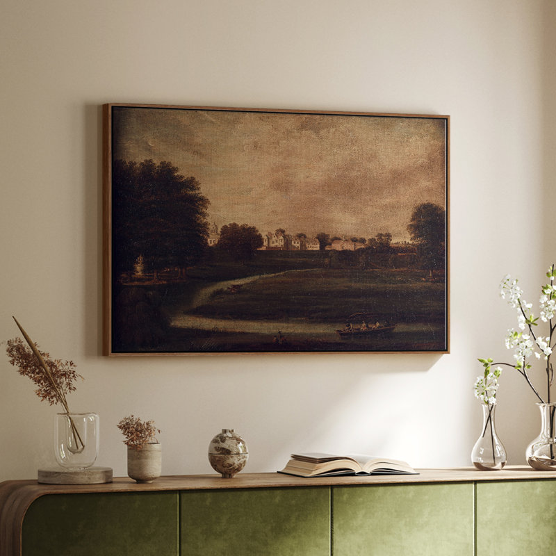 Paysage rétro cccxvi - reproduction de cadre flottant sur toile, Noyer, H 25 po x l 37 po