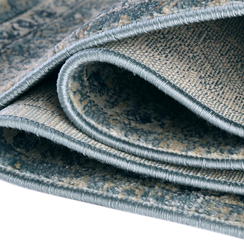 Traditional Orea Area Rug Blue-Light Brown Color, Round 5'3"