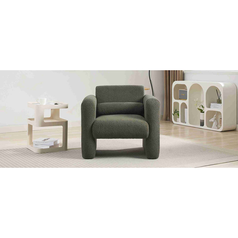 Upholstered Comfy Reading Arm sofa, Seaweed Green Lambskin Sherpa