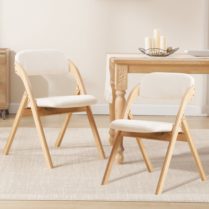 Upholstered Padded Stackable Folding Chair, Beige/Natural