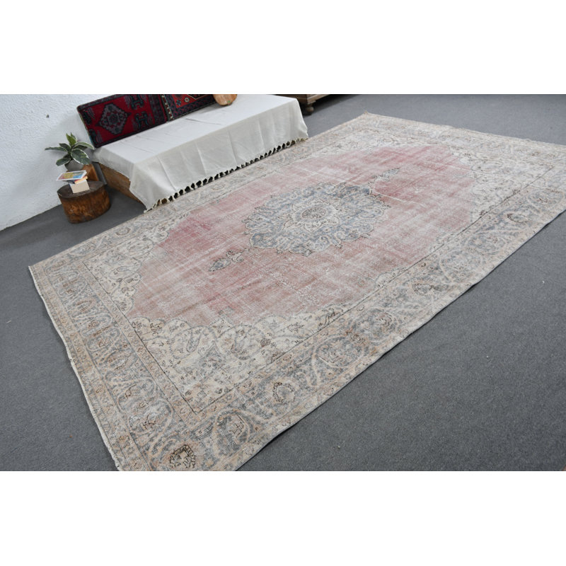 Tapis rétro rétro surdimensionné Anatolian sur fond médaillon rouge idéal pour le décor de salon bleu / rouge
