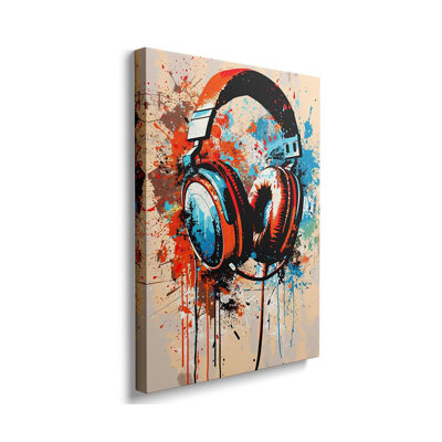 Graffiti Headphone Canvas Wall Art Poster Musical Theme Print Colorful Earphone Music Picture Gaming Decor for Boys Bedroom Living Room Games Room Home Decor Framed Ready to Hang (12''x16'')