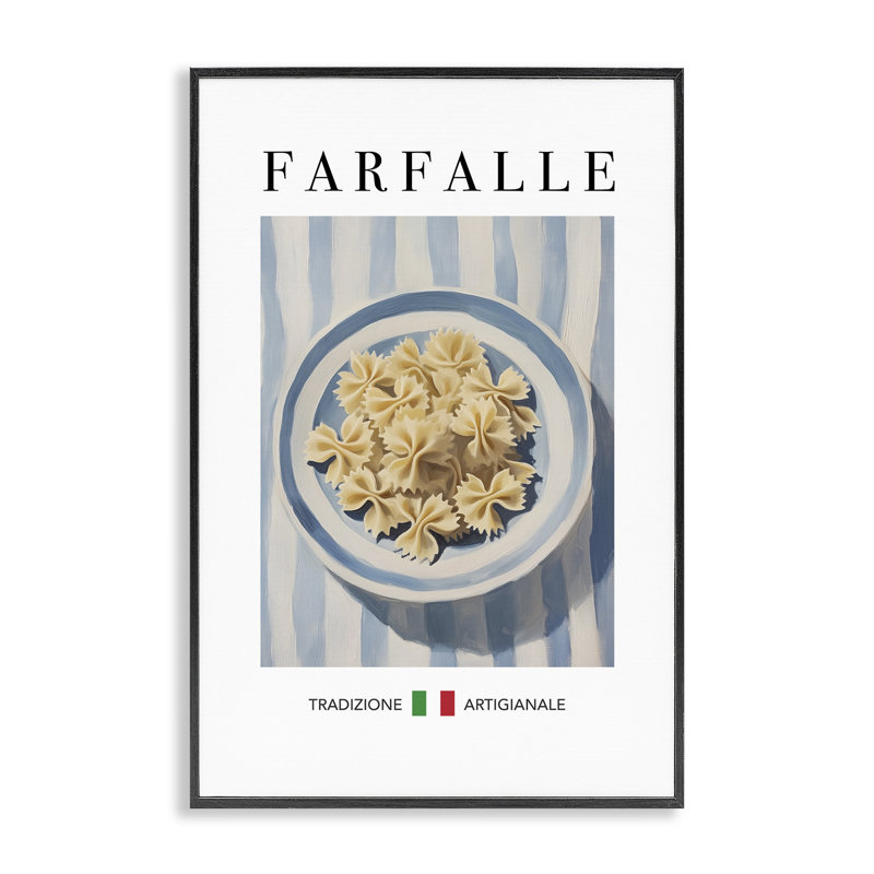 Giclée de pâtes Farafalle traditionnelle, design par Andreas Magnusson, H 24 po x l 16 po, Giclée encadrée noir minuit