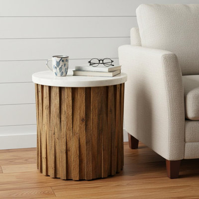 Table de bout ronde 20 "en marbre brun et ivoire et bois massif