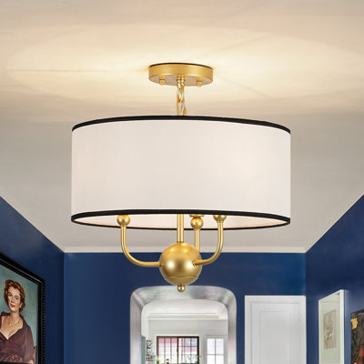 Luminaire suspendu tambour en lin à 3 lumières de style Americana
