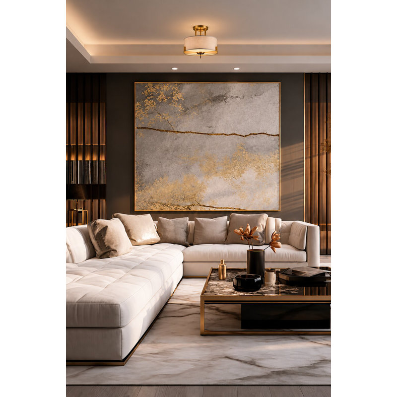 Montesano 3-Light Gold Semi Flush Mount With White Shade