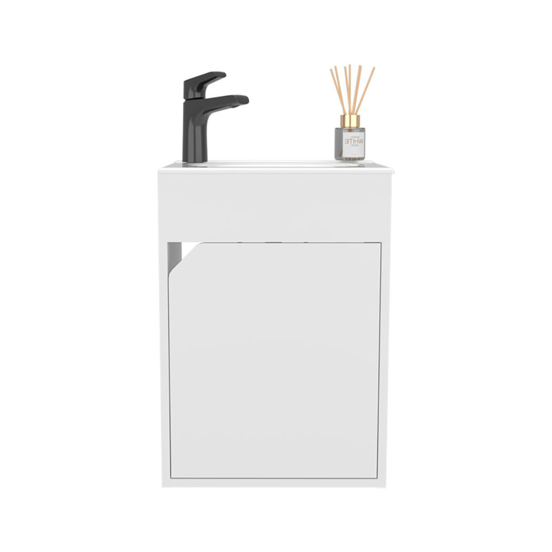 Meuble-lavabo de salle de bain avec lavabo, 1 porte, blanc, Blanc
