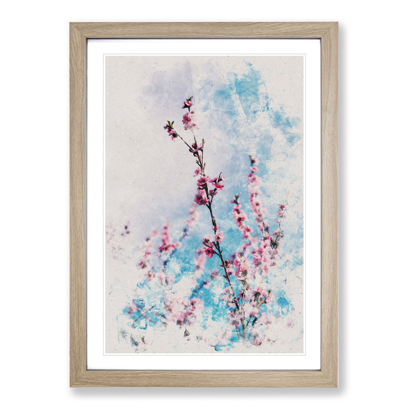 Delicate Cherry Blossom Tree - Picture Frame Painting, 90cm H x 65cm W x 2cm D, Oak