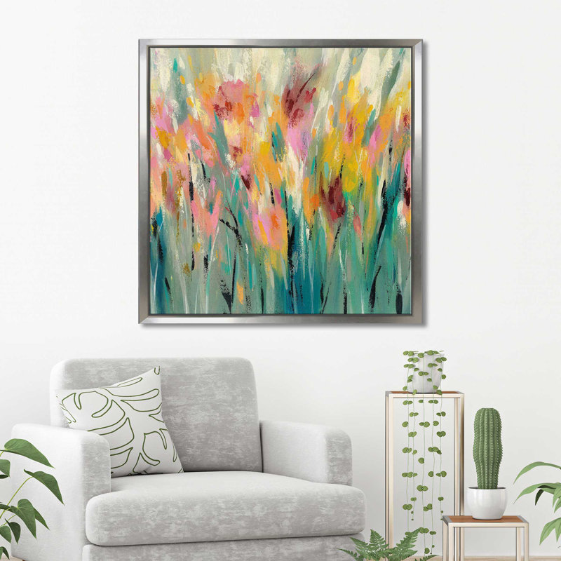 «Summer Garden Joy» par Silvia Vassileva, reproduction, Cadre flottant argent, H 31,5 po x l 31,5 po x P 2 po