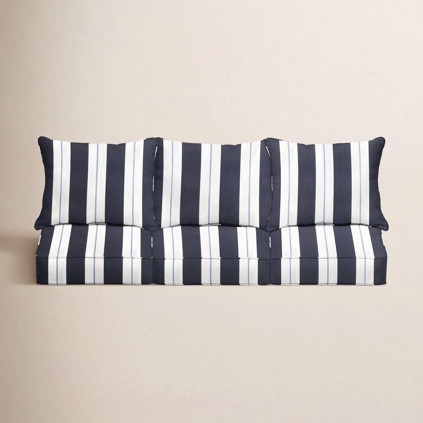 Deana Sunbrella® Seat and Back Cushion, Navy Stripe Sunbrella®, 25" W x 25" H