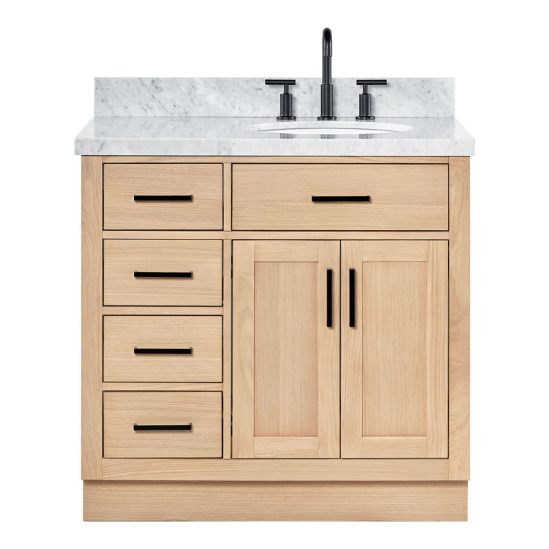 ARIEL HEPBURN 37 IN RIGHT OFFSET RECTANGULAR SINK VANITY 1,5 IN, Oval, Right, Natural Oak