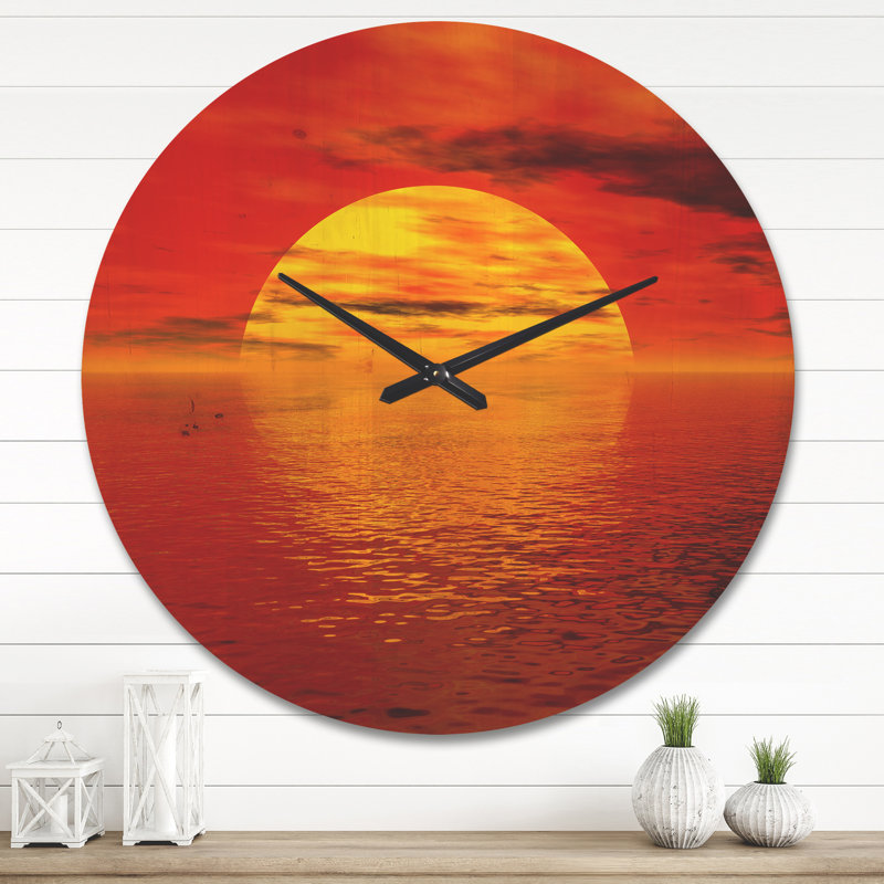 Horloge murale soleil tombant sur l'océan, Très grand