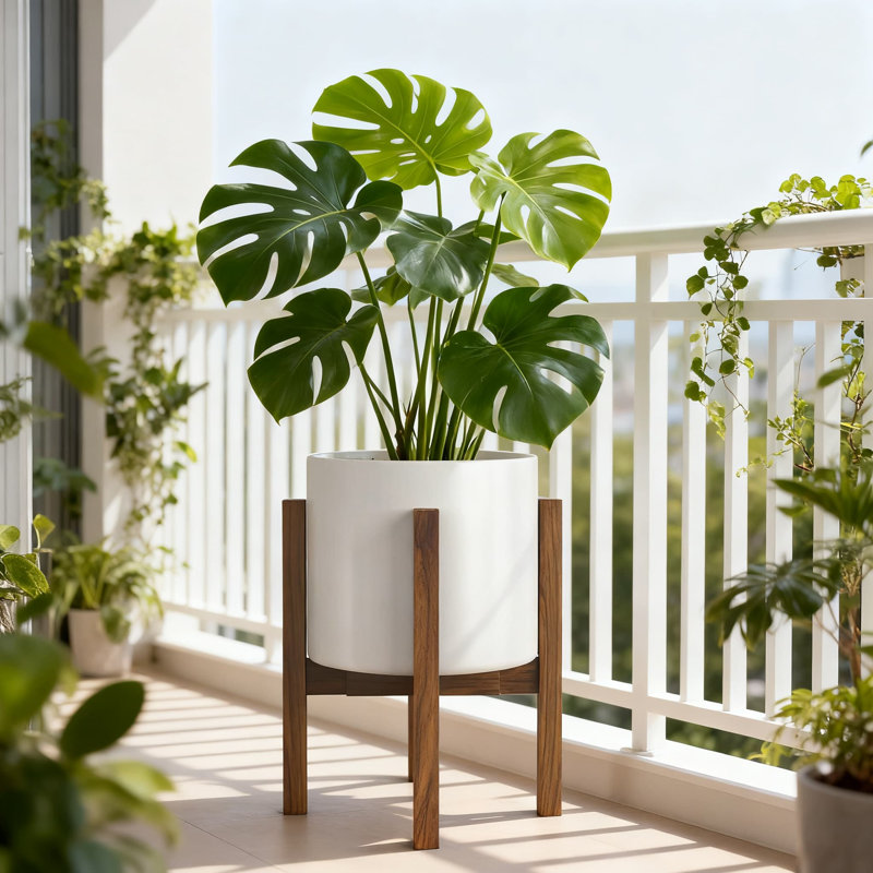 Support à plante Mid-Century moderne fabriqué à la main en bois d'acacia massif pour pots de 8 à 12 pouces à l'intérieur et à l'extérieur