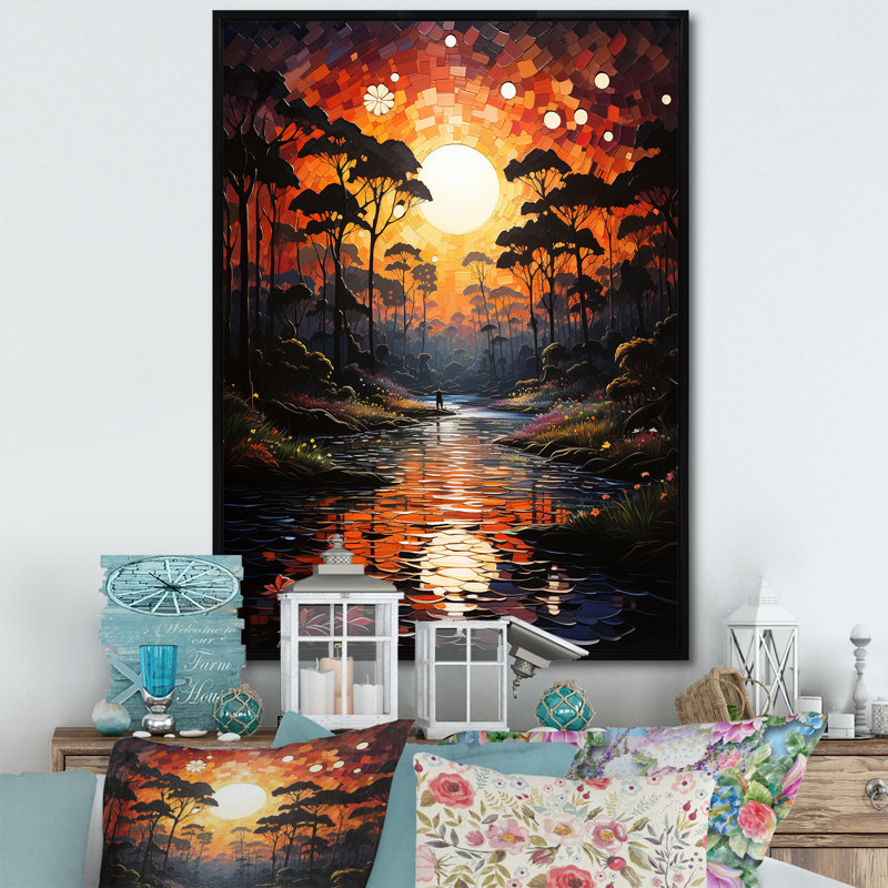 «Mystic Forest River Sunset Pastoral VI», reproduction d'art sur toile, H 40 po x l 30 po x P 1,5 po, Noir