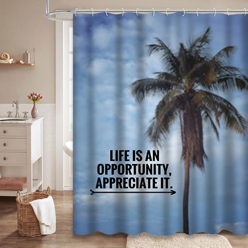 Rideau de douche avec 12 crochets Motivation Inspiration Journey Live, L 72 po x l 78 po