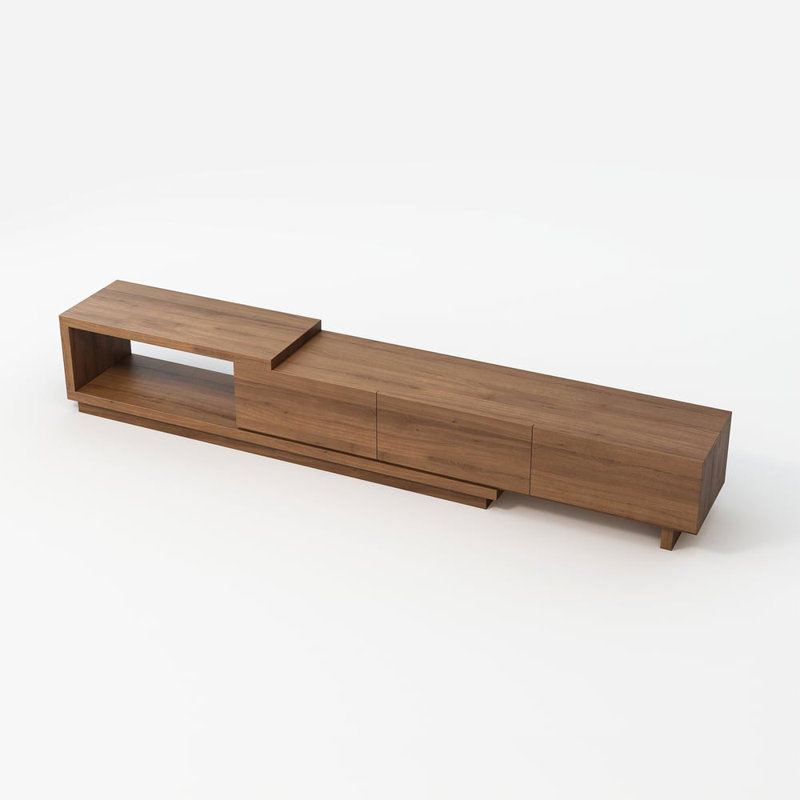 Lilesville 100.4'' W Modern TV Stand Retracted & Extendable 3-Drawer Media Console Walnut, Brown