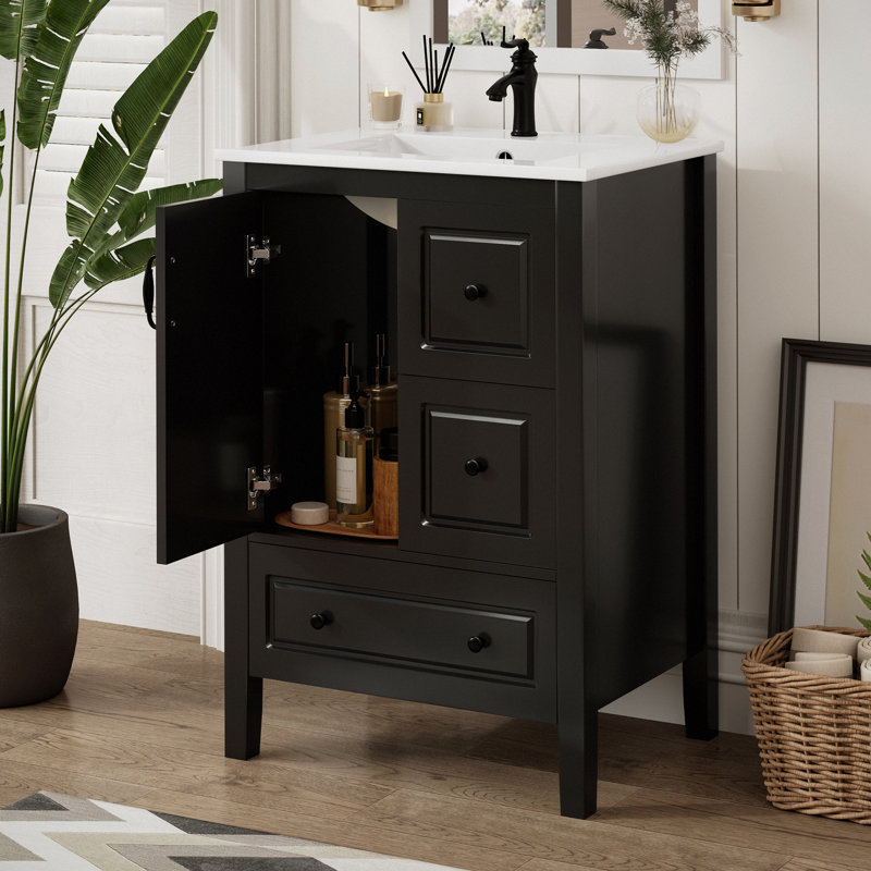 Ensemble de meuble-lavabo simple 24 po avec plateau en céramique Joule, Black
