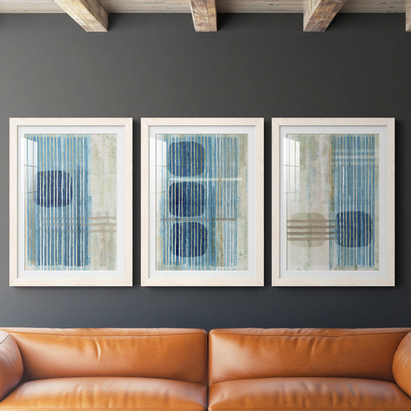 Blue Horizon I - ensemble de 3 cadres photo, H 37,5 po x l 82,5 po, Blanc
