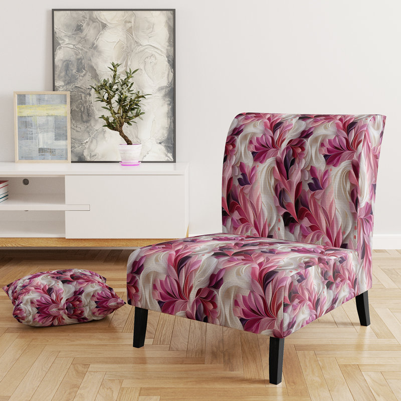 Subtle Leaves In Minimalism - Upholstered Floral & Pattern Accent Slipper Chair
