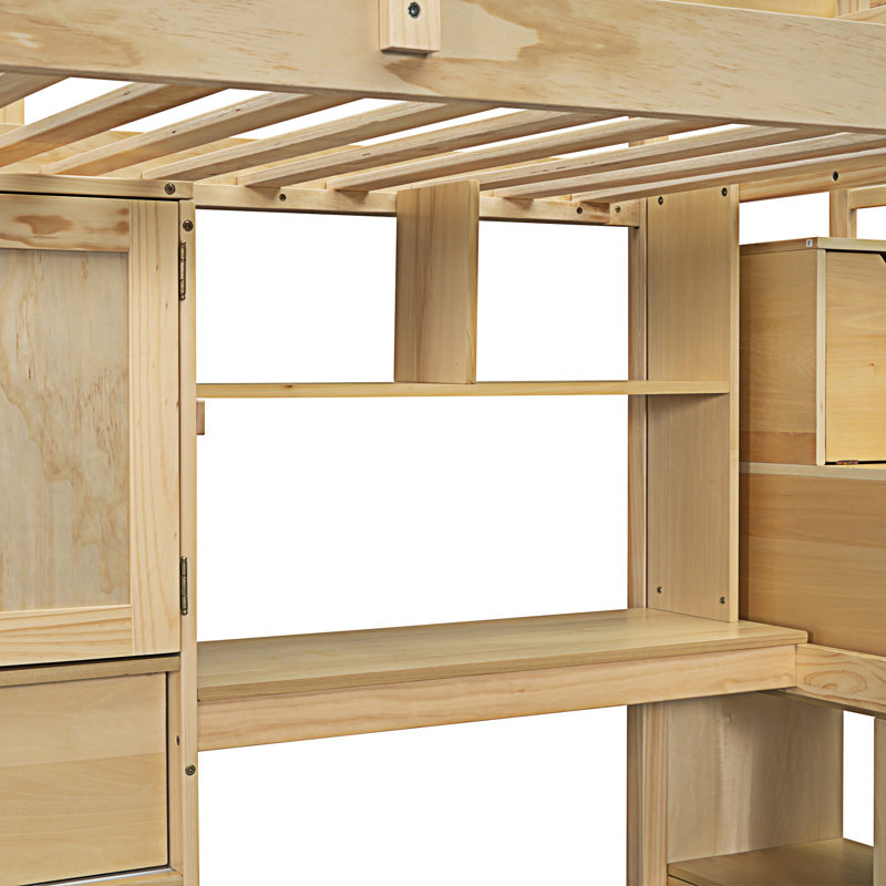 Lit mezzanine avec bureau intégré et escalier, Naturel